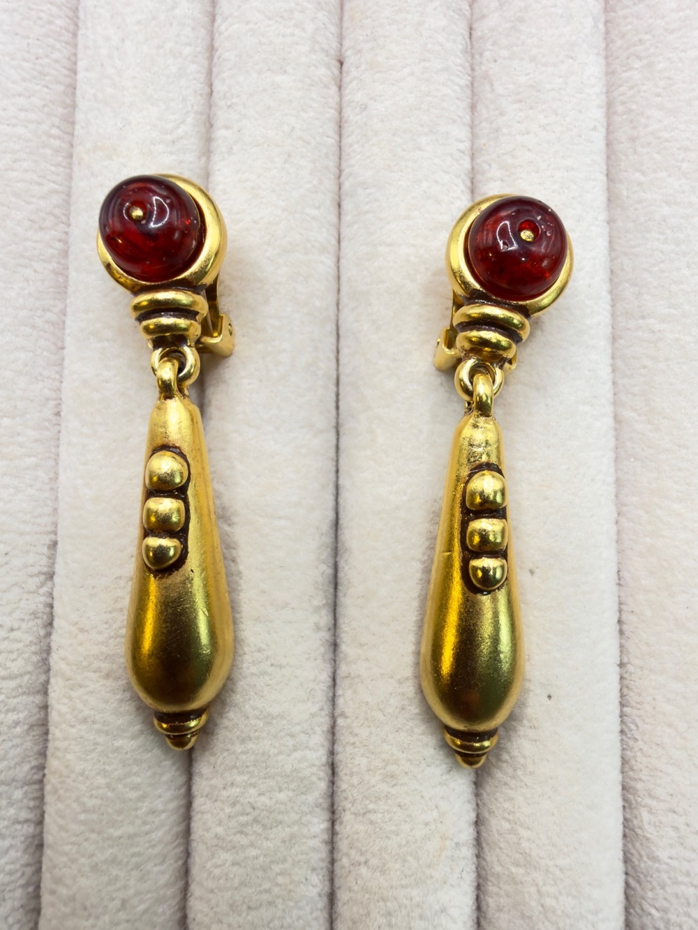 BEN AMUN GOLD AMBER BEAD CLIP ON DANGLE EARRINGS DESIGNER STATEMENT